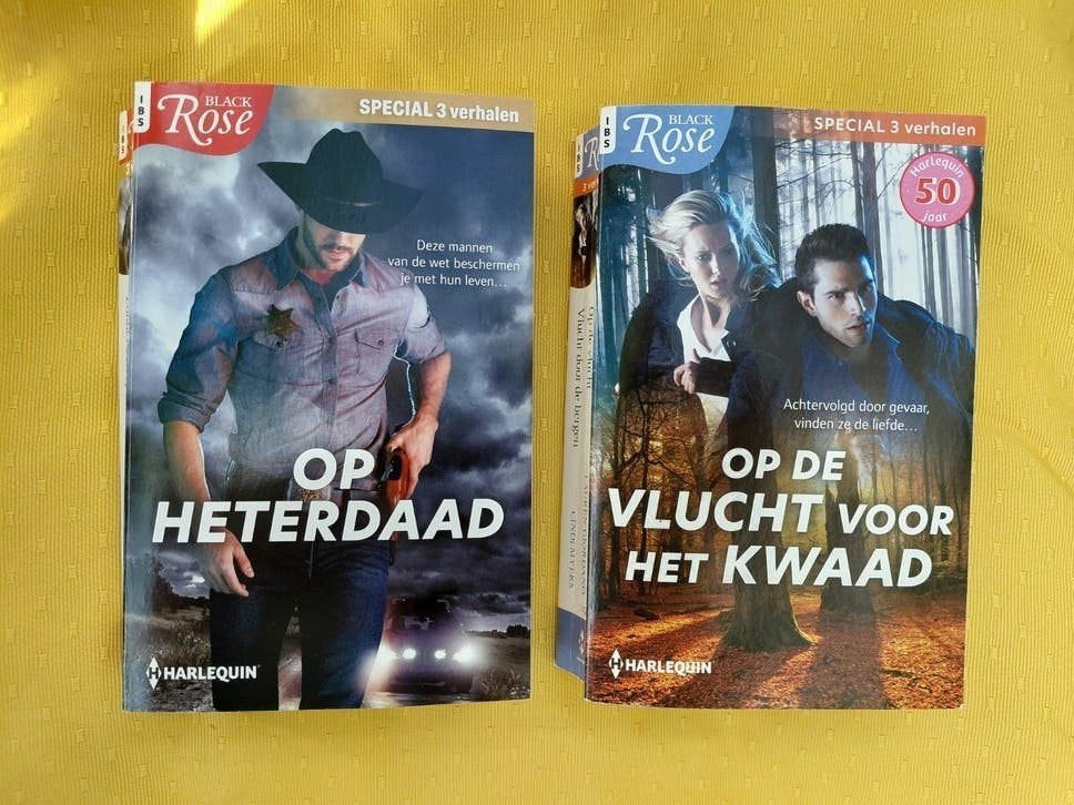 Op heterdaad / Op de vlucht voor het kwaad. Harlequin. Rose, Boeken, Ophalen of Verzenden
