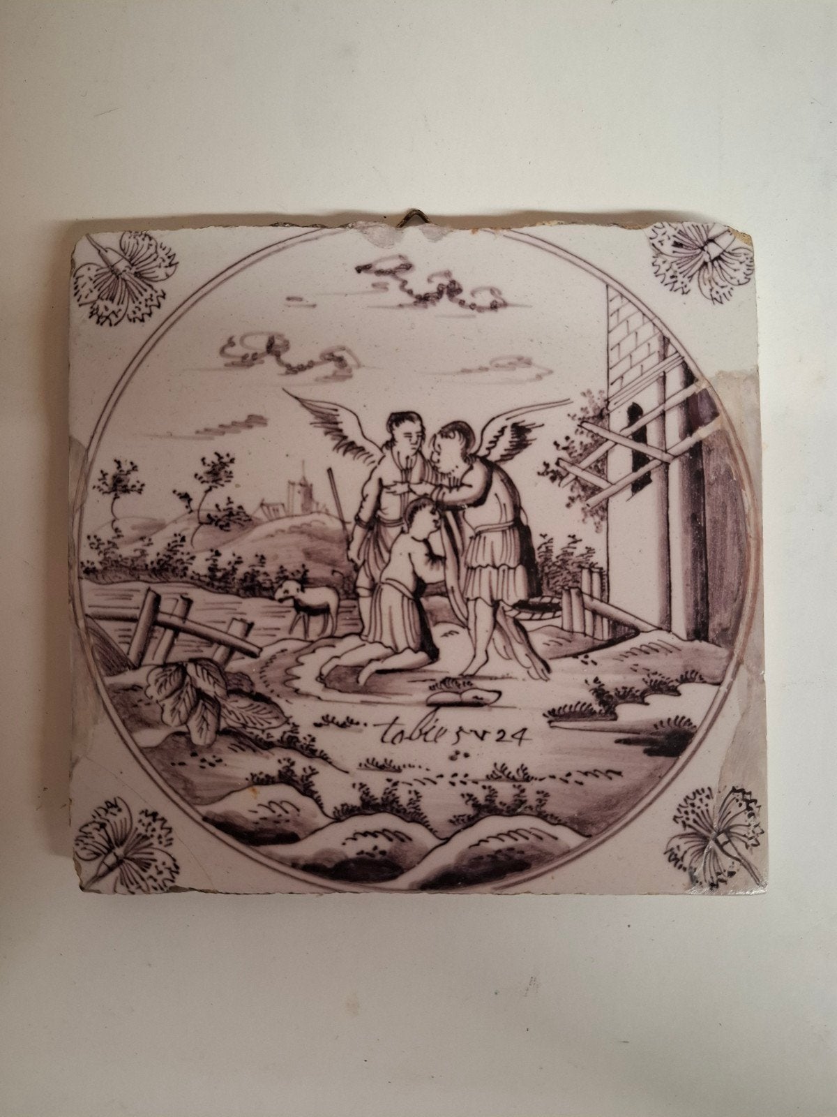 bijbelse voorstelling in paars mangaan 1740-1780, Antiek en Kunst, Antiek | Wandborden en Tegels, Ophalen of Verzenden
