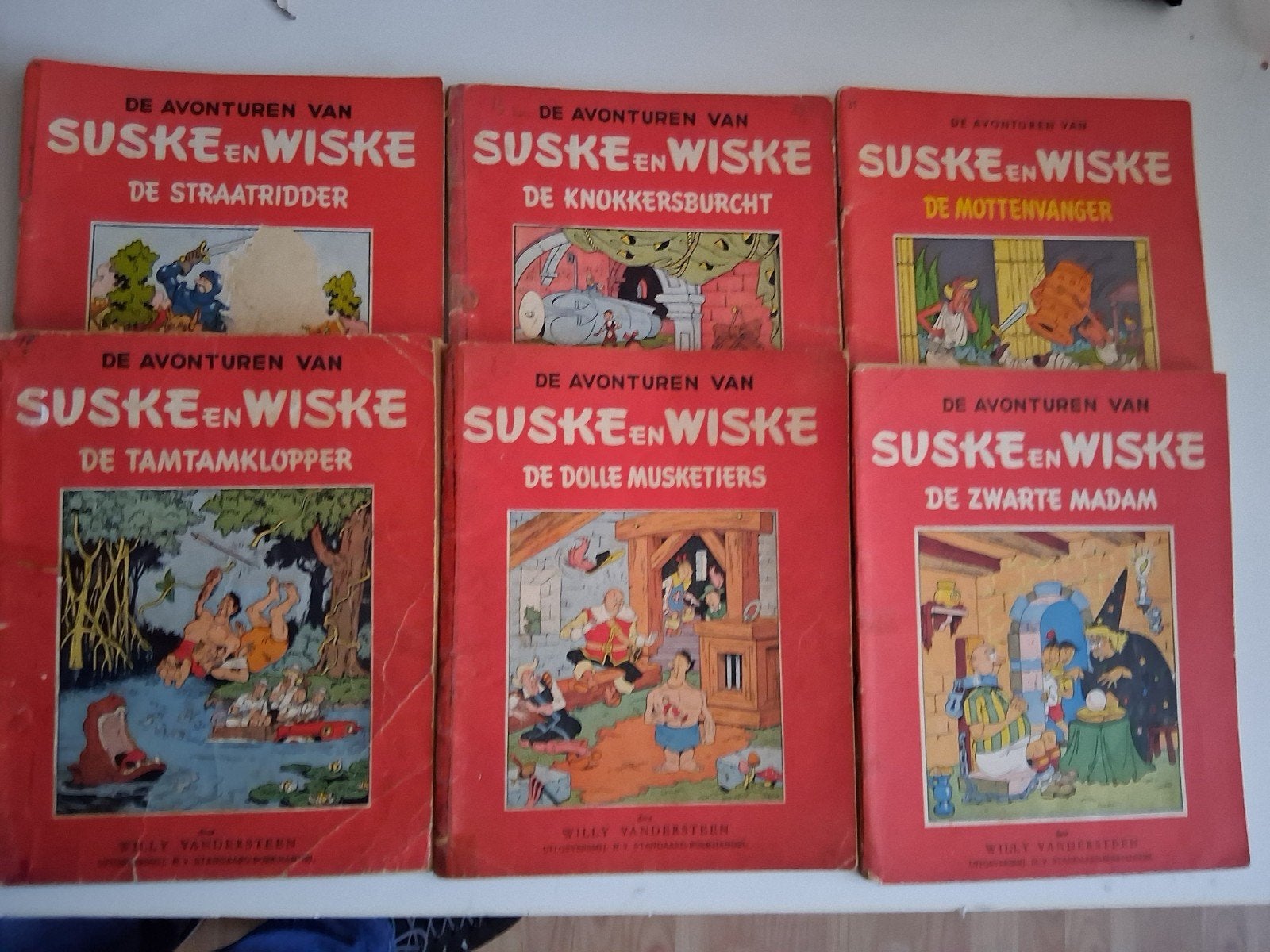 Suske en Wiske 6x Rode vlaamse reeks  oude stripboeken (2), Boeken, Gelezen, Willy Vandersteen, Ophalen of Verzenden, Meerdere stripboeken