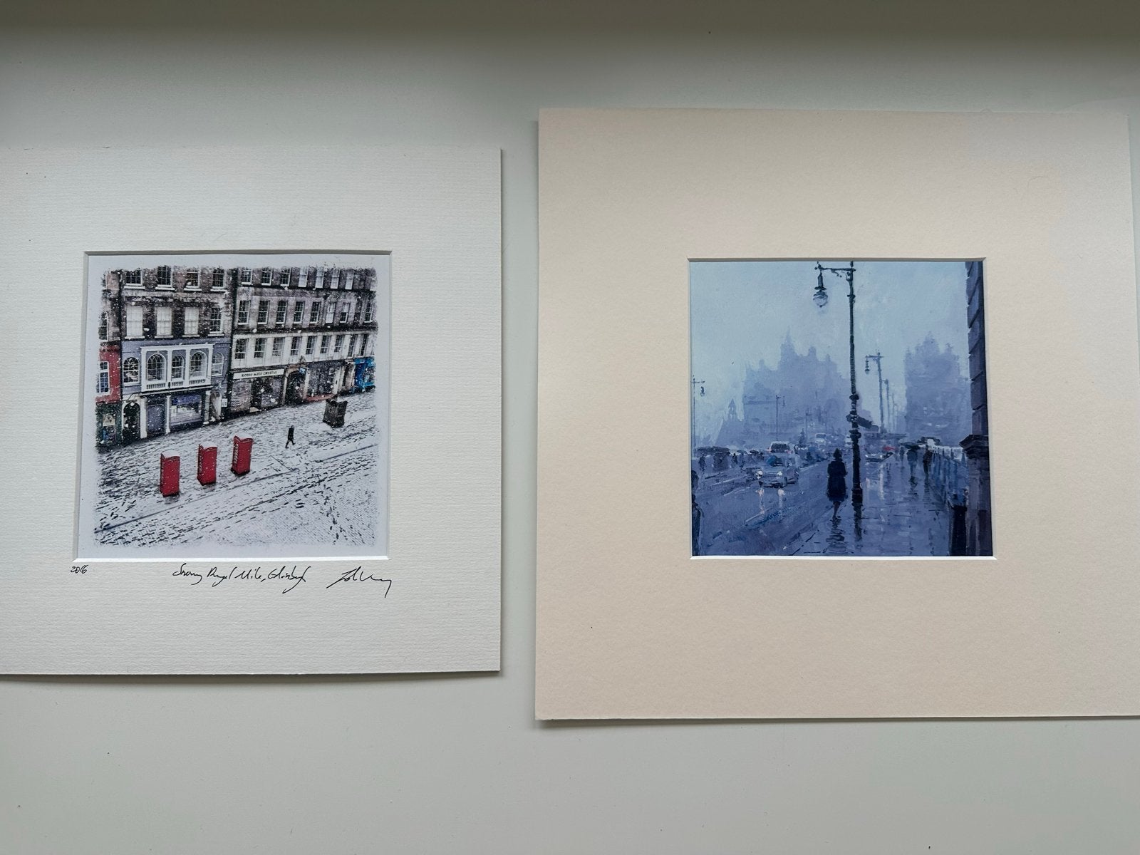 Twee schilderijtjes Edinburgh, Antiek en Kunst, Kunst | Schilderijen | Klassiek, Realistisch, Ophalen of Verzenden, Gesigneerd