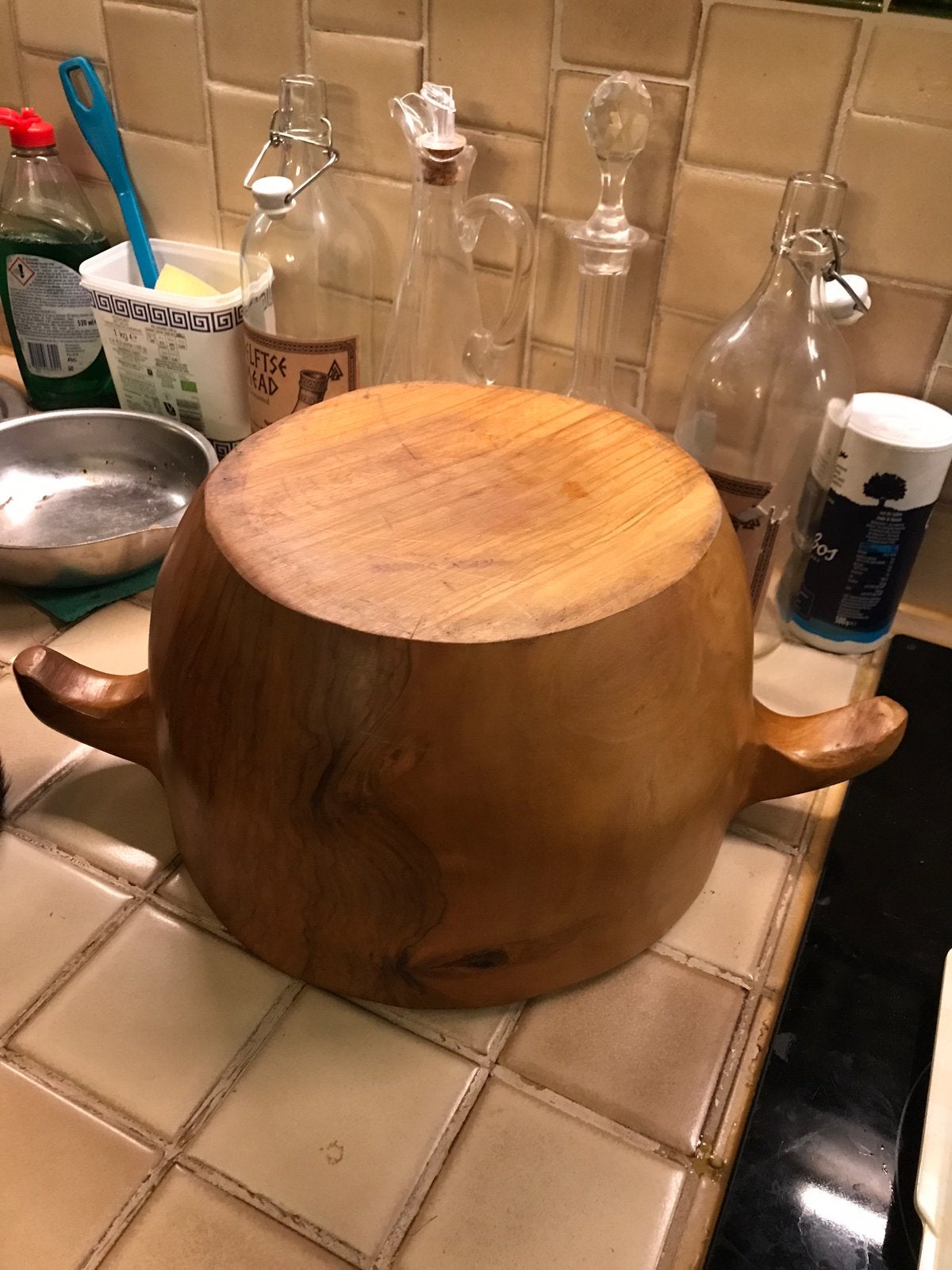 Grote fruitschaal of deegkneedbak , hout uit 1 stuk gemaakt., Ophalen of Verzenden