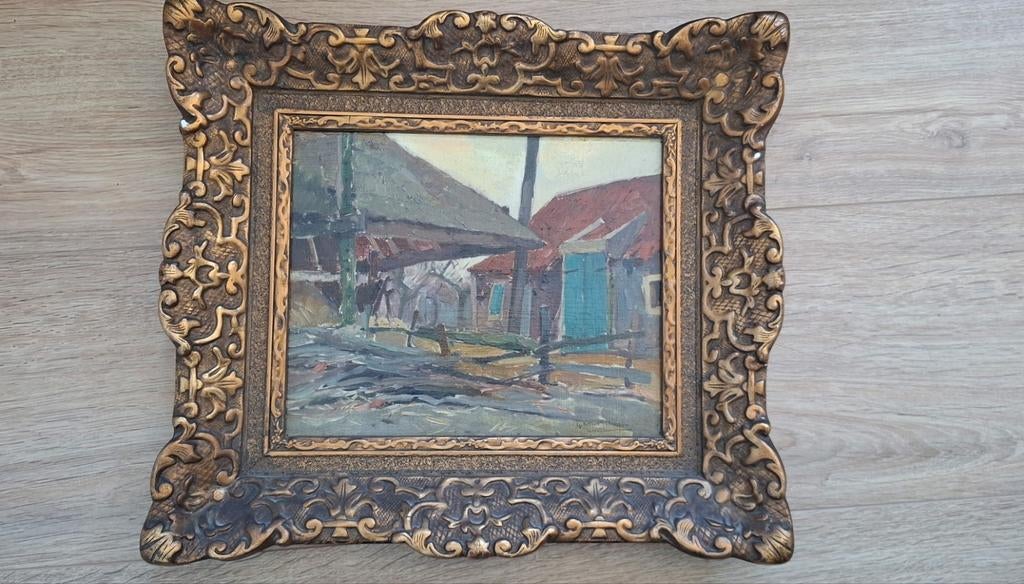Schilderijtje van Gerbrand Frederik van Schagen, Boerenerf, Ophalen of Verzenden