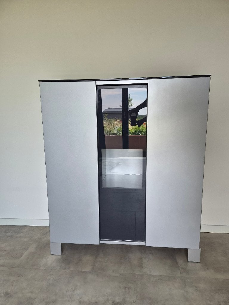 Grijze dressette met glazen vitrine, Huis en Inrichting, Kasten | Wandmeubels, Ophalen, Glas, 100 tot 150 cm, Minder dan 150 cm