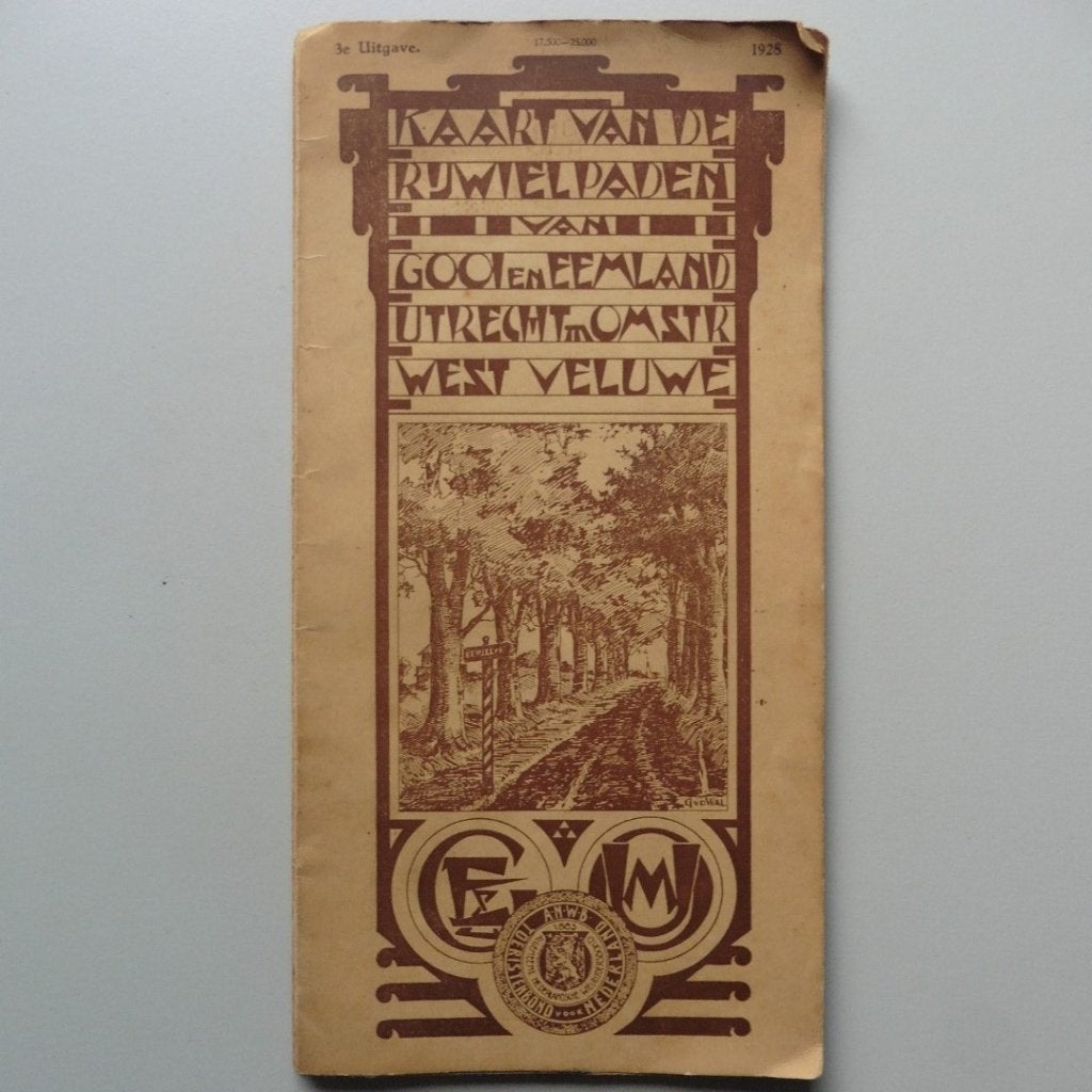 A.N.W.B Kaart van de rijwielpaden van Gooi- en Eemland 1928, Gelezen, ANWB, Ophalen of Verzenden, Landkaart