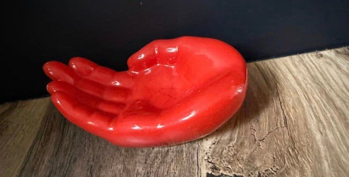 Vintage oranje hand (aardewerk), Verzamelen, Ophalen of Verzenden, Huis en Inrichting