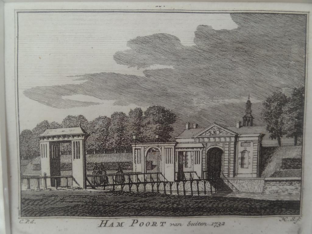 Kopergravure Hampoort Grave, H. Spilman 1753, Verzenden, Stadsgezicht, Gravure, 1700 - 1799