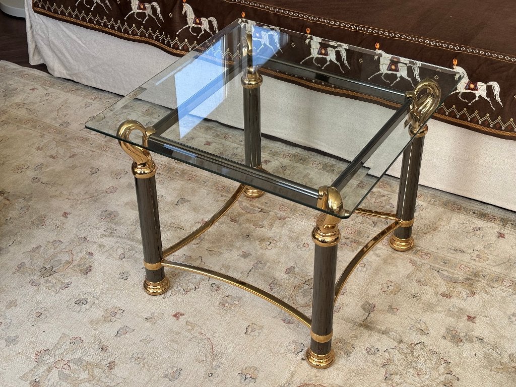 Vintage Hollywood Regency salontafel, Belgo Chrom stijl, Huis en Inrichting, 50 tot 100 cm, Glas, 50 tot 100 cm, Ophalen of Verzenden