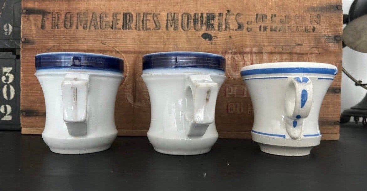 Drie Franse bistro kopjes blauw / wit, Verzenden