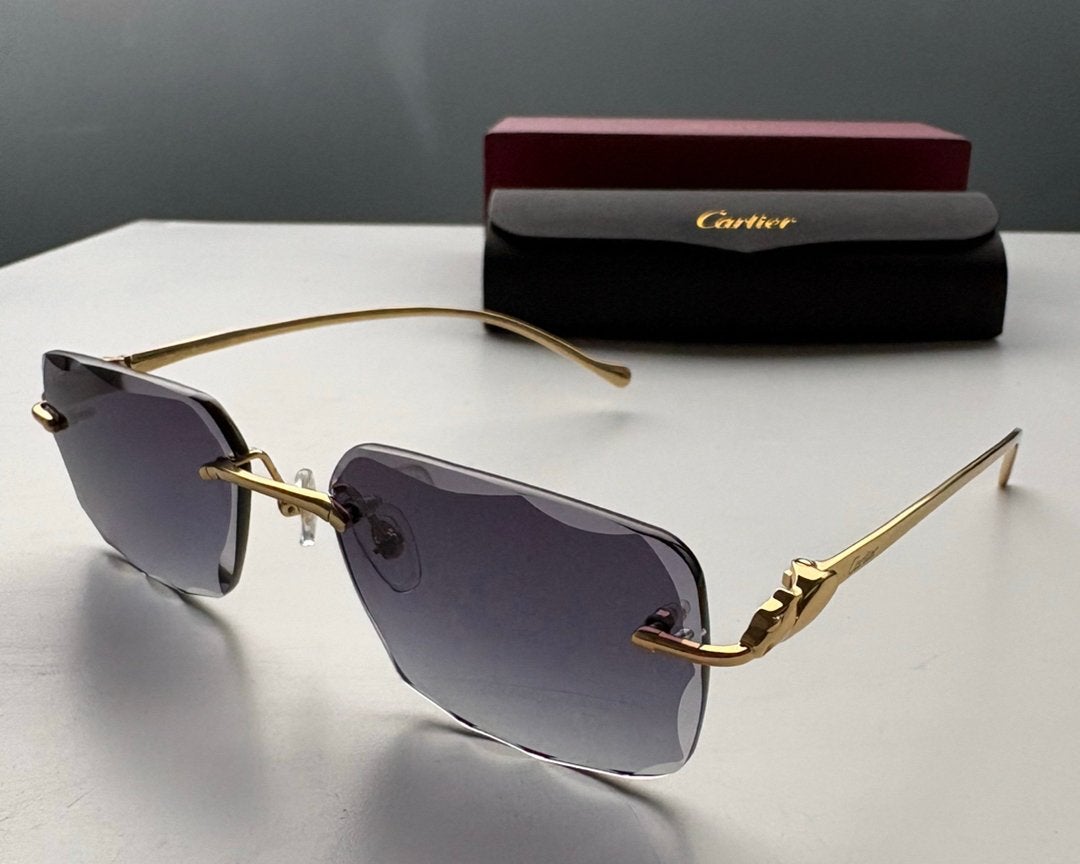 Cartier Panthera Zonnebril Grijze Glazen Gold Frame Diamond, Ophalen of Verzenden, Nieuw, Zwart, Overige merken