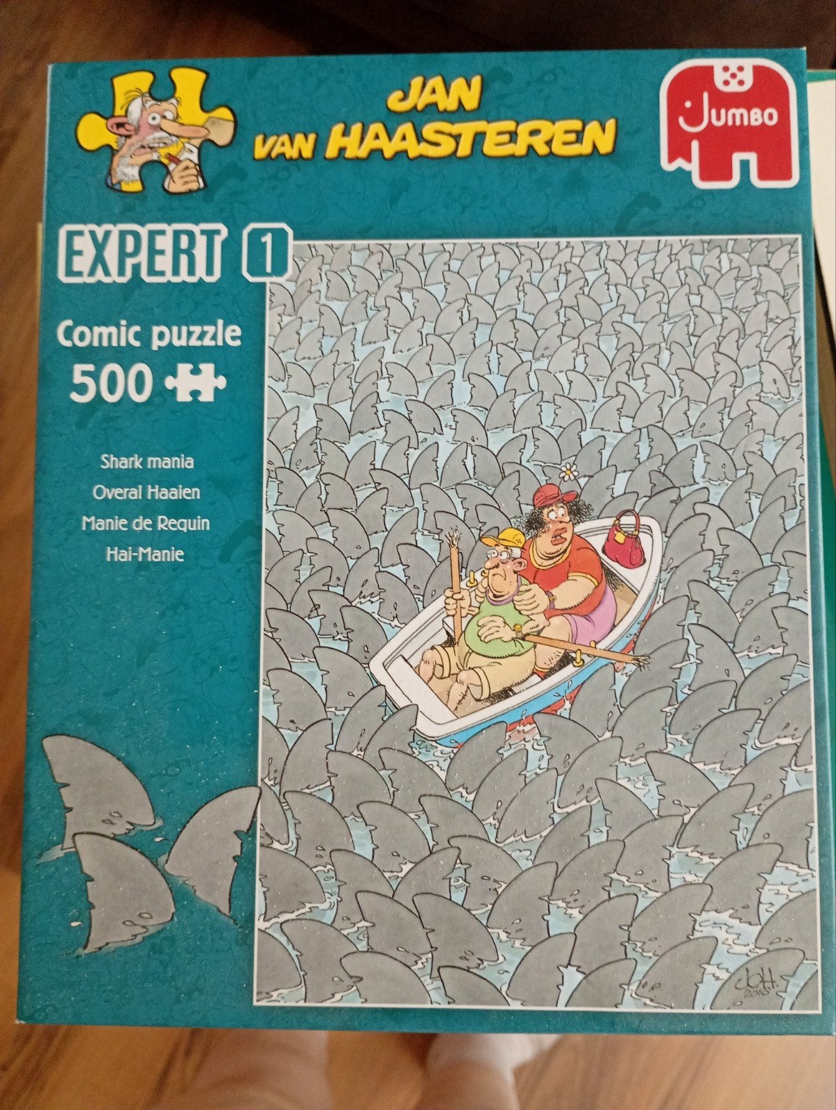 Jan van Haasteren expert 1, overal haaien, 500 st, Ophalen of Verzenden, 500 t/m 1500 stukjes, Zo goed als nieuw, Legpuzzel