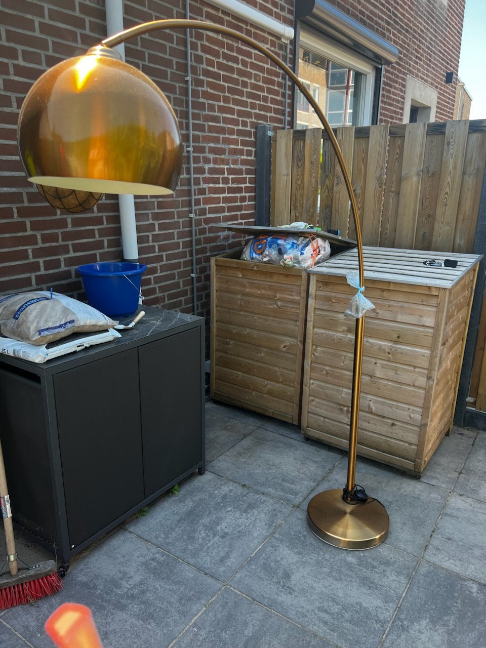 Stijlvolle Vintage Goud/Messing Booglamp – Moderne Vloerlamp, Ophalen of Verzenden, Zo goed als nieuw, 150 tot 200 cm