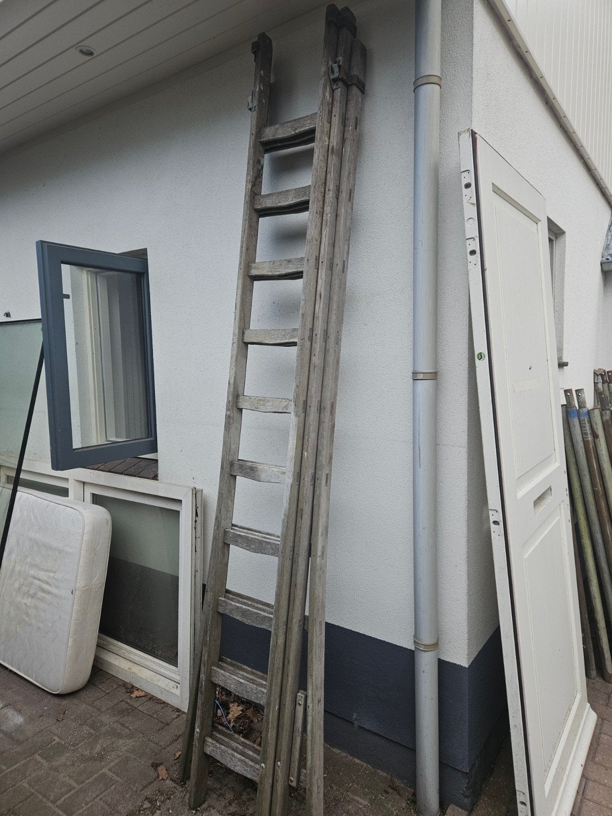 3-delige houten ladder - ca. 288 cm hoog, Doe-het-zelf en Verbouw, Ladders en Trappen, Ophalen, Gebruikt, Ladder, Opvouwbaar of Inschuifbaar