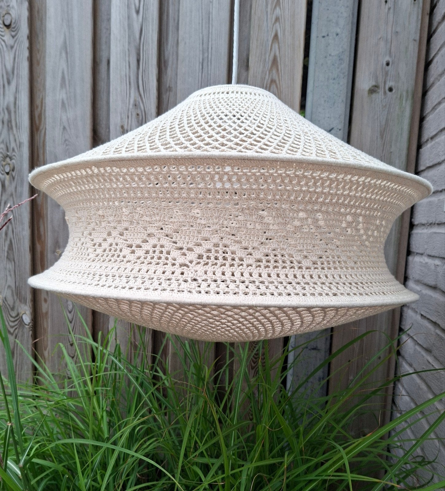 Gehaakte bohemian Hanglamp ibiza Lamp creme D60 bali Lamp, Ophalen, Nieuw, E27 (groot), Textiel