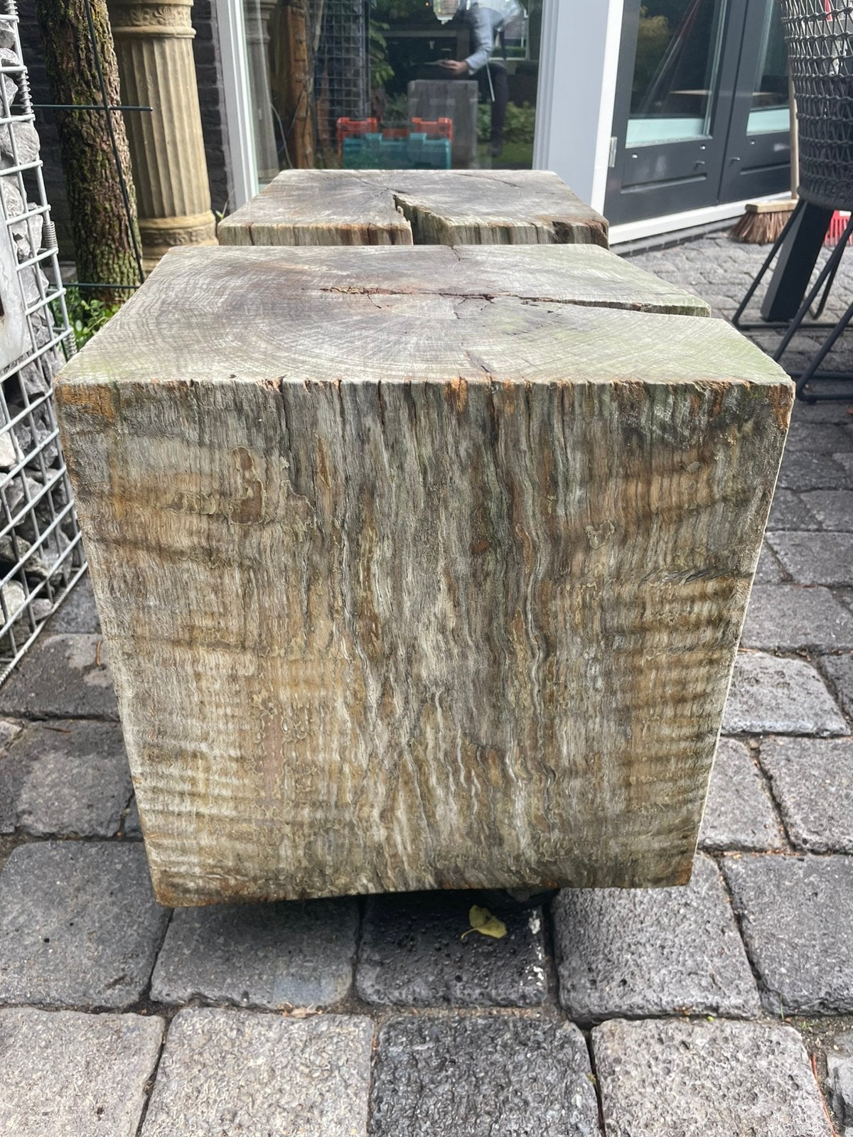 BOOMSTAM kubussen massief eikenhout voor BUITEN stoel tafel, Ophalen, Minder dan 50 cm, Gebruikt, Minder dan 50 cm
