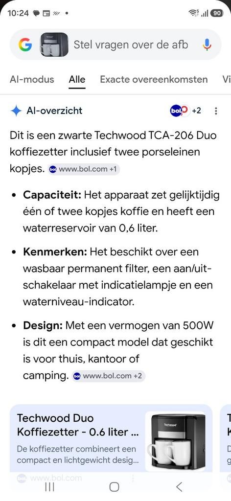 Techwood TCA-206 Duo Koffiezetapparaat met 2 kopjes, Gemalen koffie, Ophalen of Verzenden, 2 tot 4 kopjes, Koffiemachine
