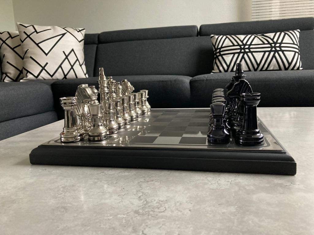 Diga Colmore Luxe schaakbord zwart/zilver 38x38 cm Nieuw!, Huis en Inrichting, Woonaccessoires | Overige, Nieuw, Metaal, Meerkleurig