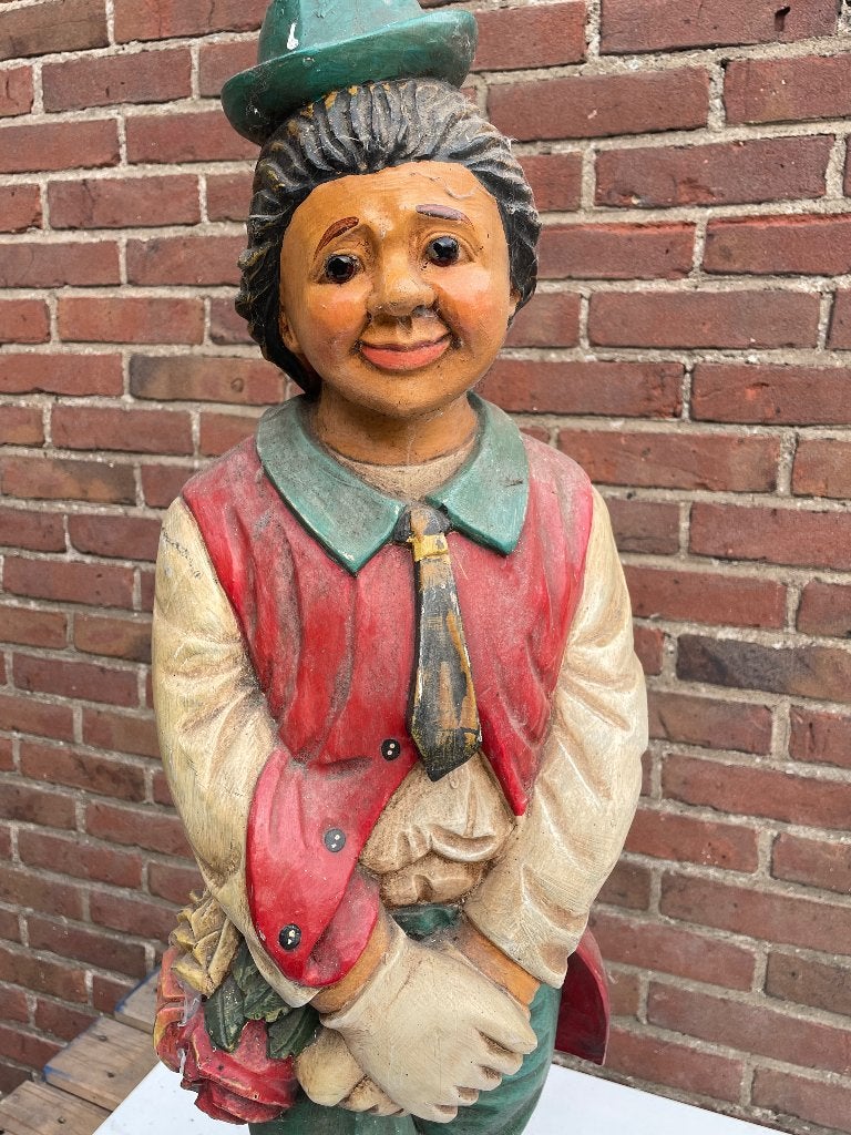 Grote Houten beeld clown vintage, Houtsnijwerk, Handgemaakt, Hout, Europa