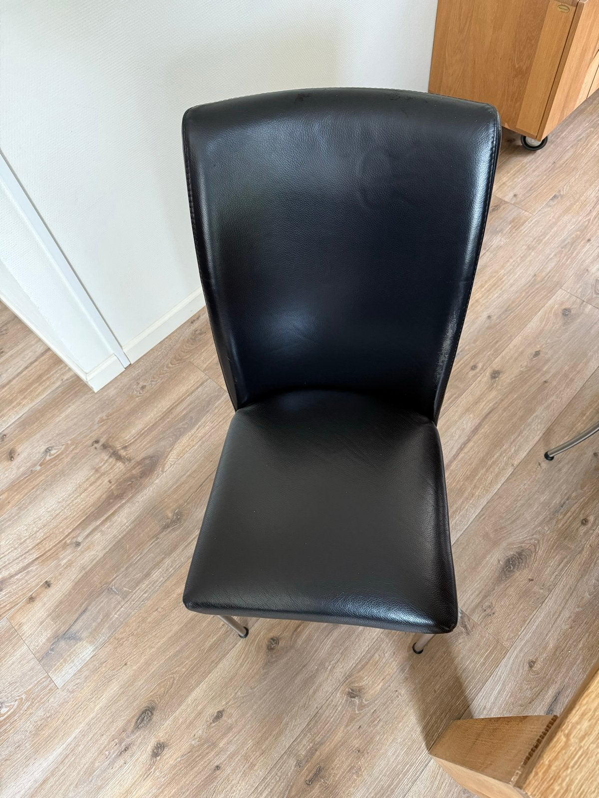 Massief eiken eettafel met 6 leren stoelen, Huis en Inrichting, Ophalen, Gebruikt, 100 tot 150 cm, Eikenhout