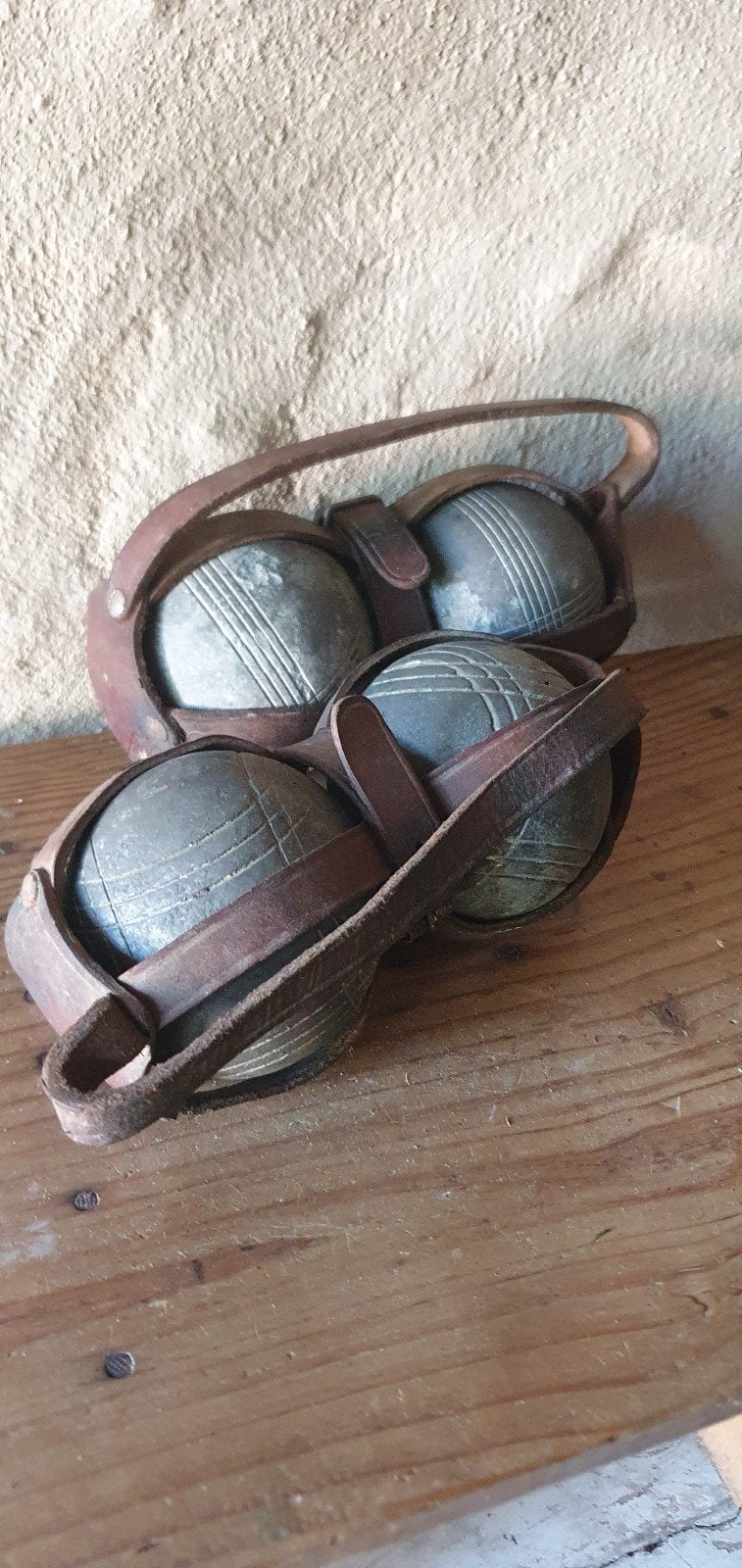 2 sets oude franse jeu de boules in lederen houder, Ophalen of Verzenden, Gebruikt