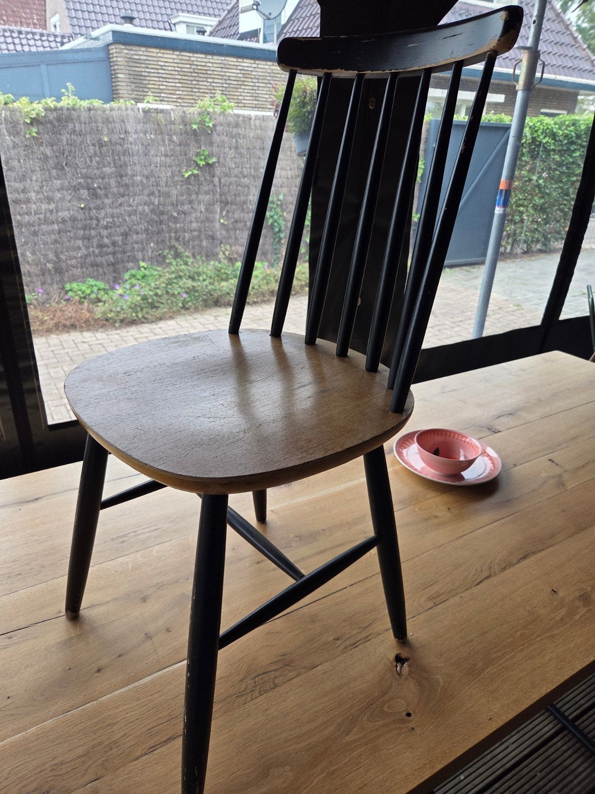 Vintage mid-century spijlenstoel – Tacke K.G. (1971), Ophalen, Gebruikt, Zwart, Eén