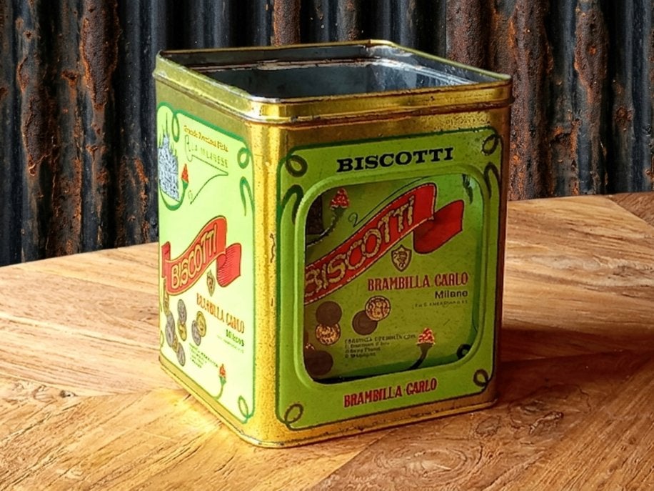 Antiek BISCOTTI Blik ca. 1920 Brambilla Carlo Milaan Vintage, Ophalen of Verzenden, Gebruikt, Verpakking