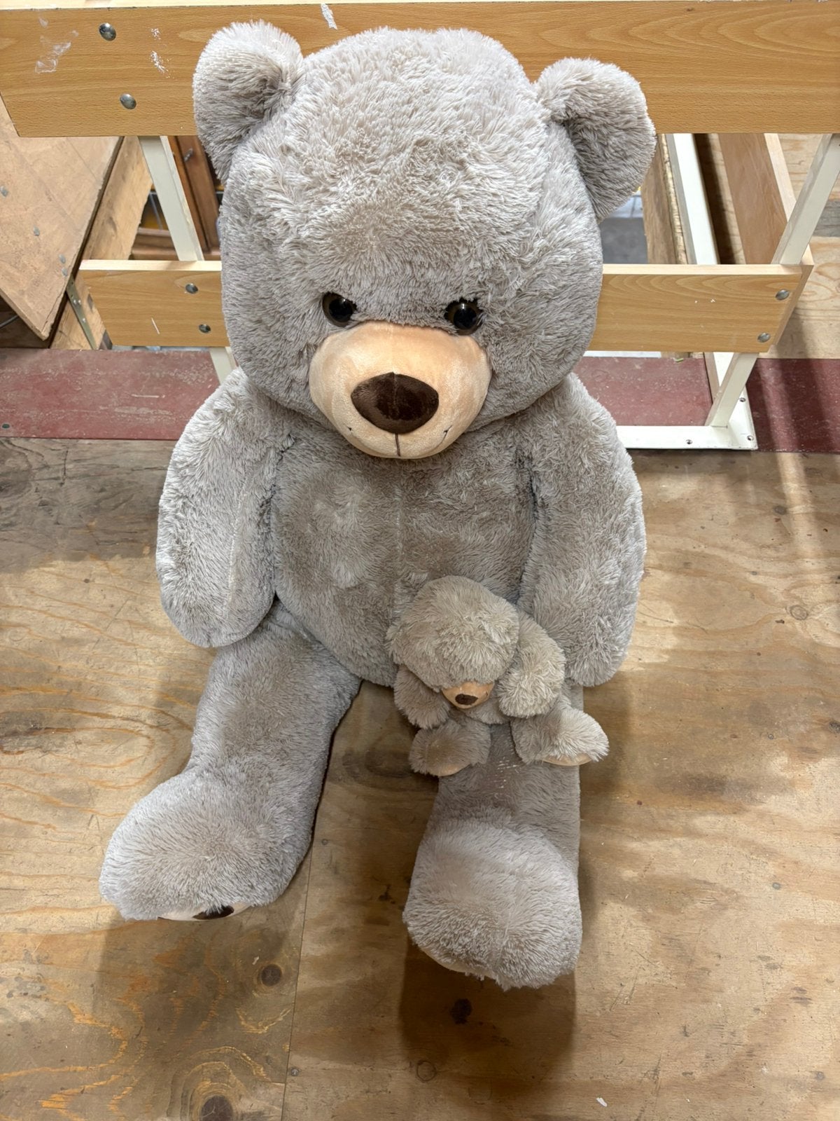 Grote grijze teddybeer met kleine knuffelbeer nieuw, Ophalen, Beer, Grijs, Nieuw