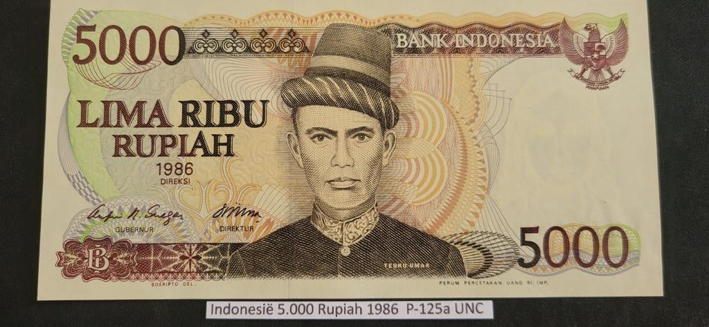 Indonesië 5000 Rupiah 1986 P-125a UNC bankbiljet, Postzegels en Munten, Bankbiljetten | Azië, Ophalen of Verzenden