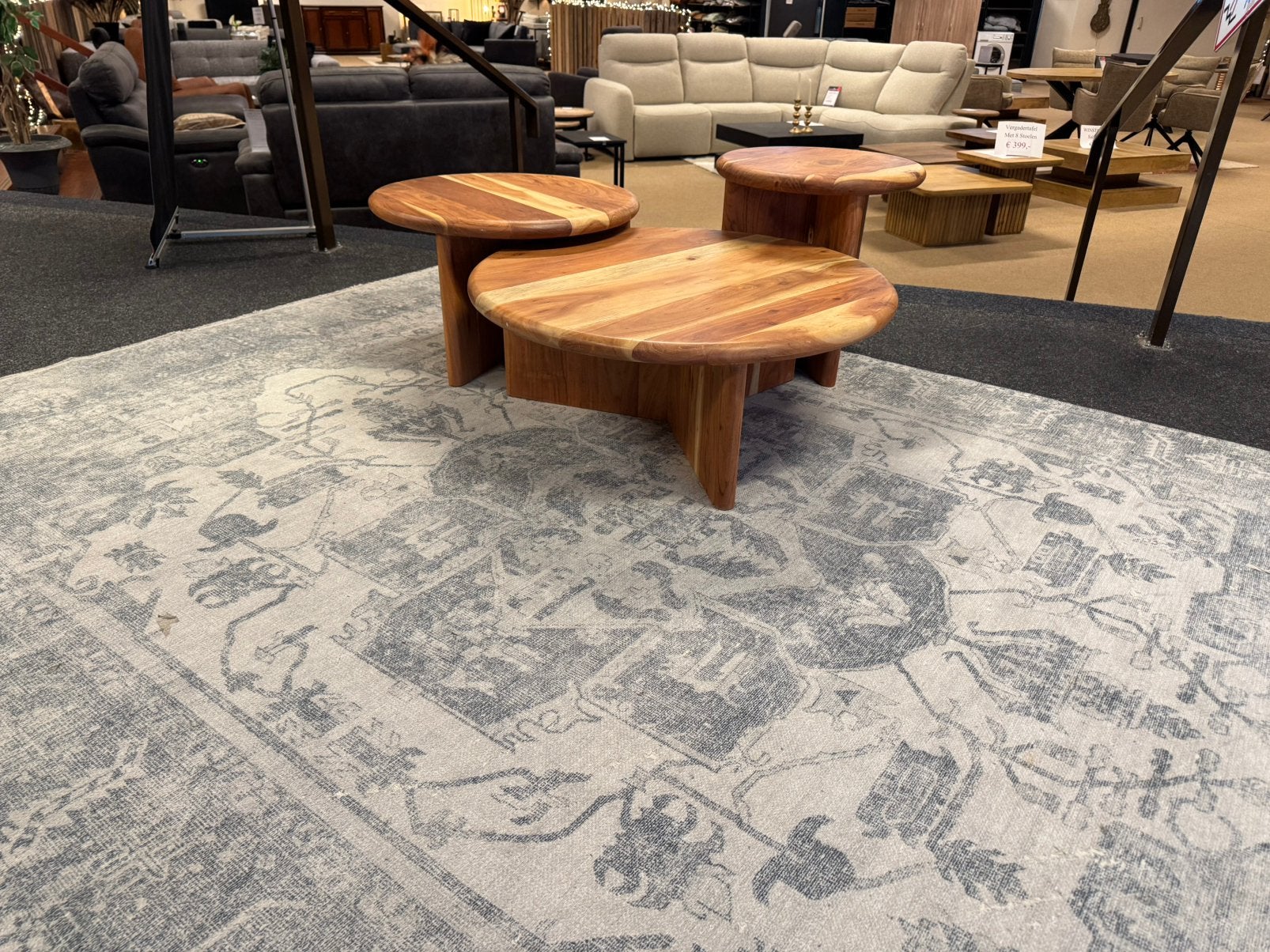 Salontafel set 3-Delig Massief acaciahout 70%Korting, Huis en Inrichting, Ophalen, 50 tot 100 cm, Rond, Nieuw