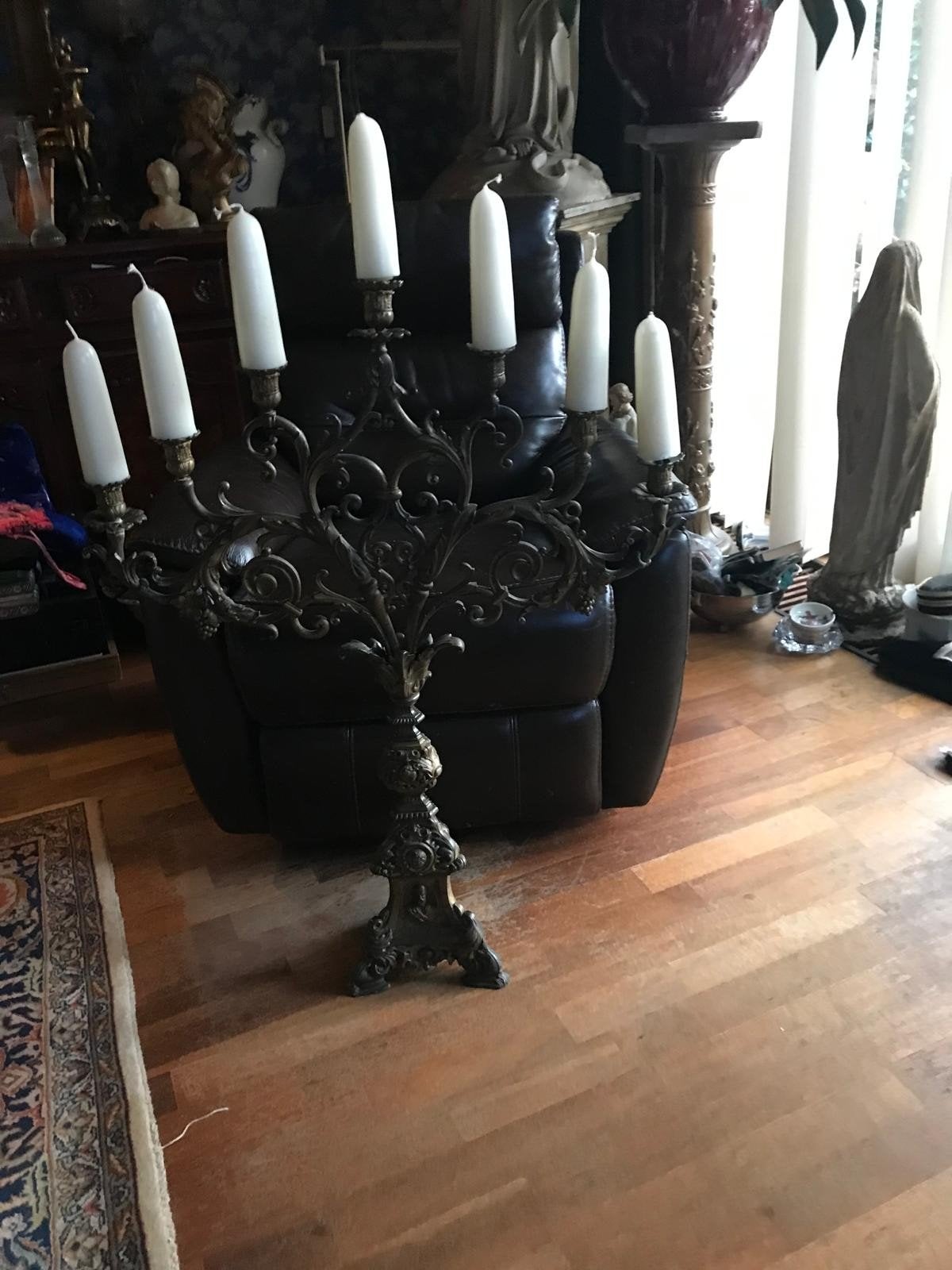 Antieke Kerk Kandelaar met 7 Kaarsen, Ophalen, Koper of Brons