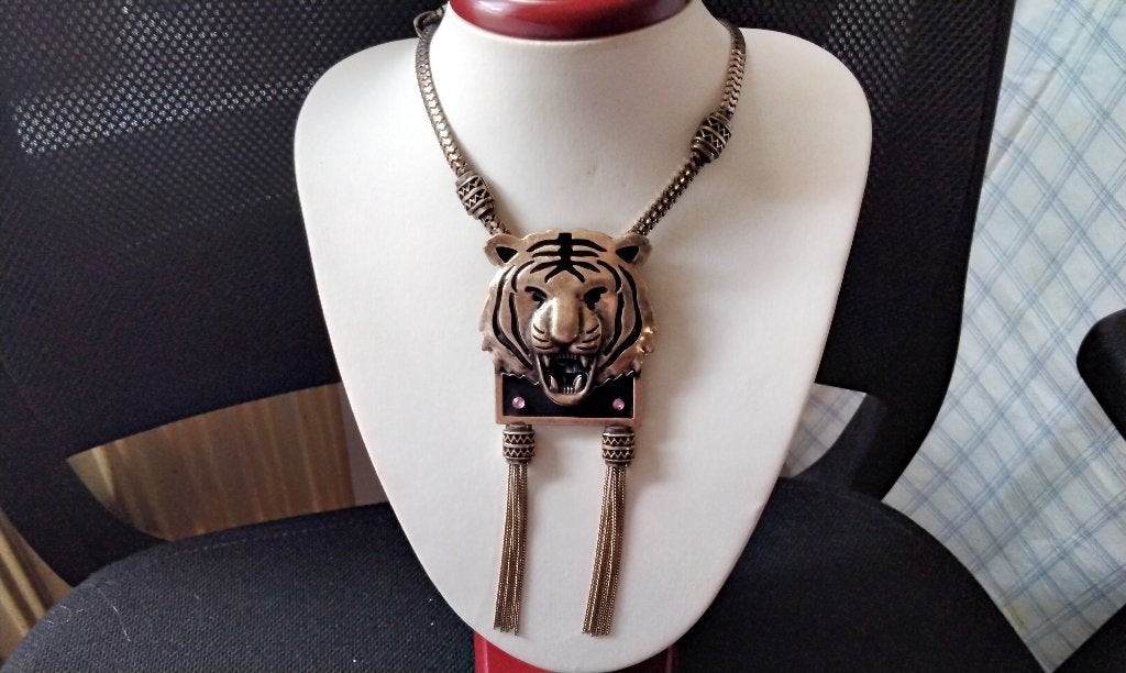 Unieke ketting Tijger Hanger Hip Hop Chic Safari, Ophalen of Verzenden, Zo goed als nieuw, Goud, Overige materialen