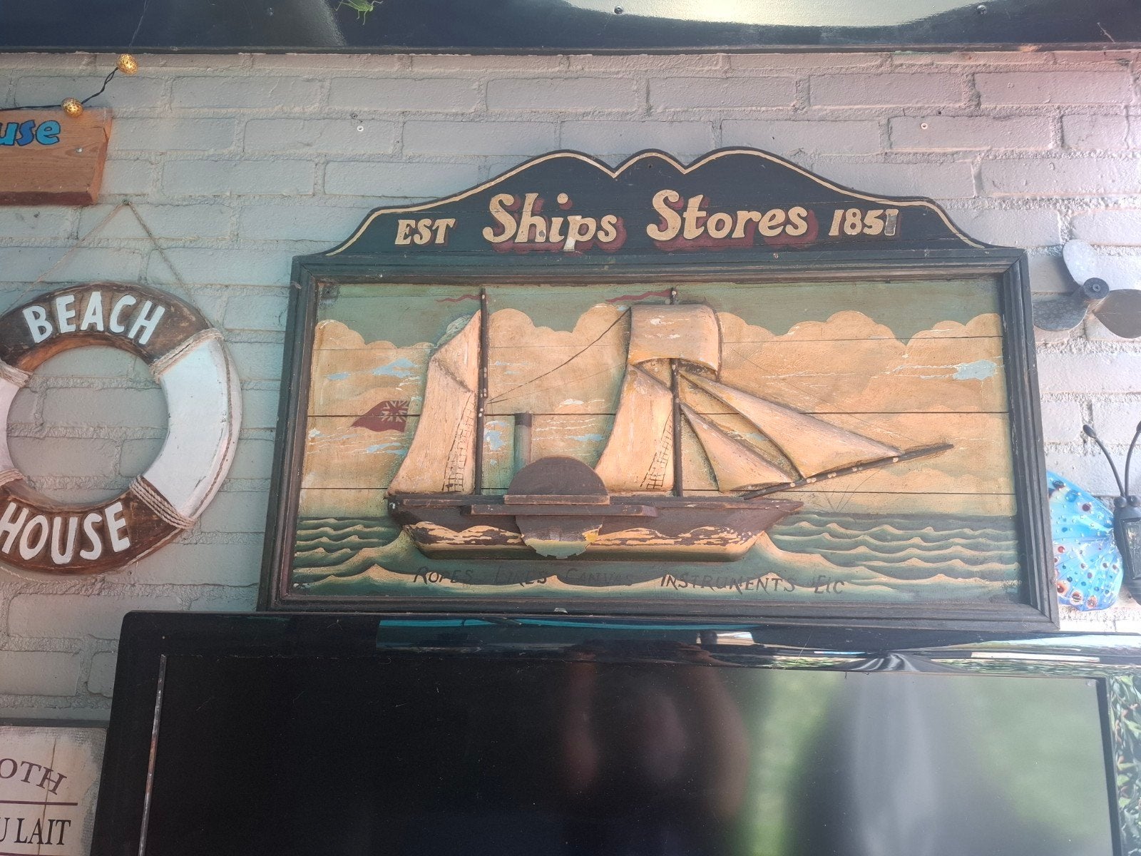 MANCAVE!,Vintage Houten Scheepsbord 'Ships Stores 1857', Ophalen of Verzenden, Minder dan 50 cm, Schilderij