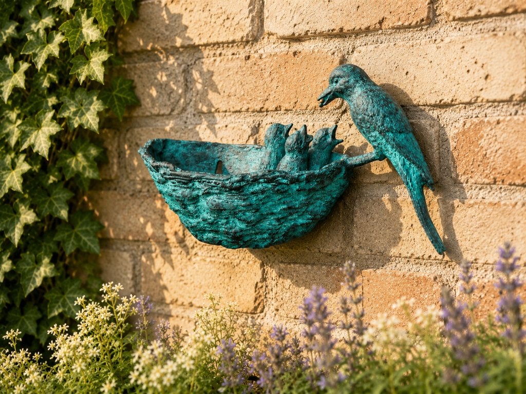 ZWALUW / muurdecoratie / zwaluw voert jongen, Dierenbeeld, Nieuw, Info@huisentuindecoratiemarie.nl, Huis en tuin decoratie marie