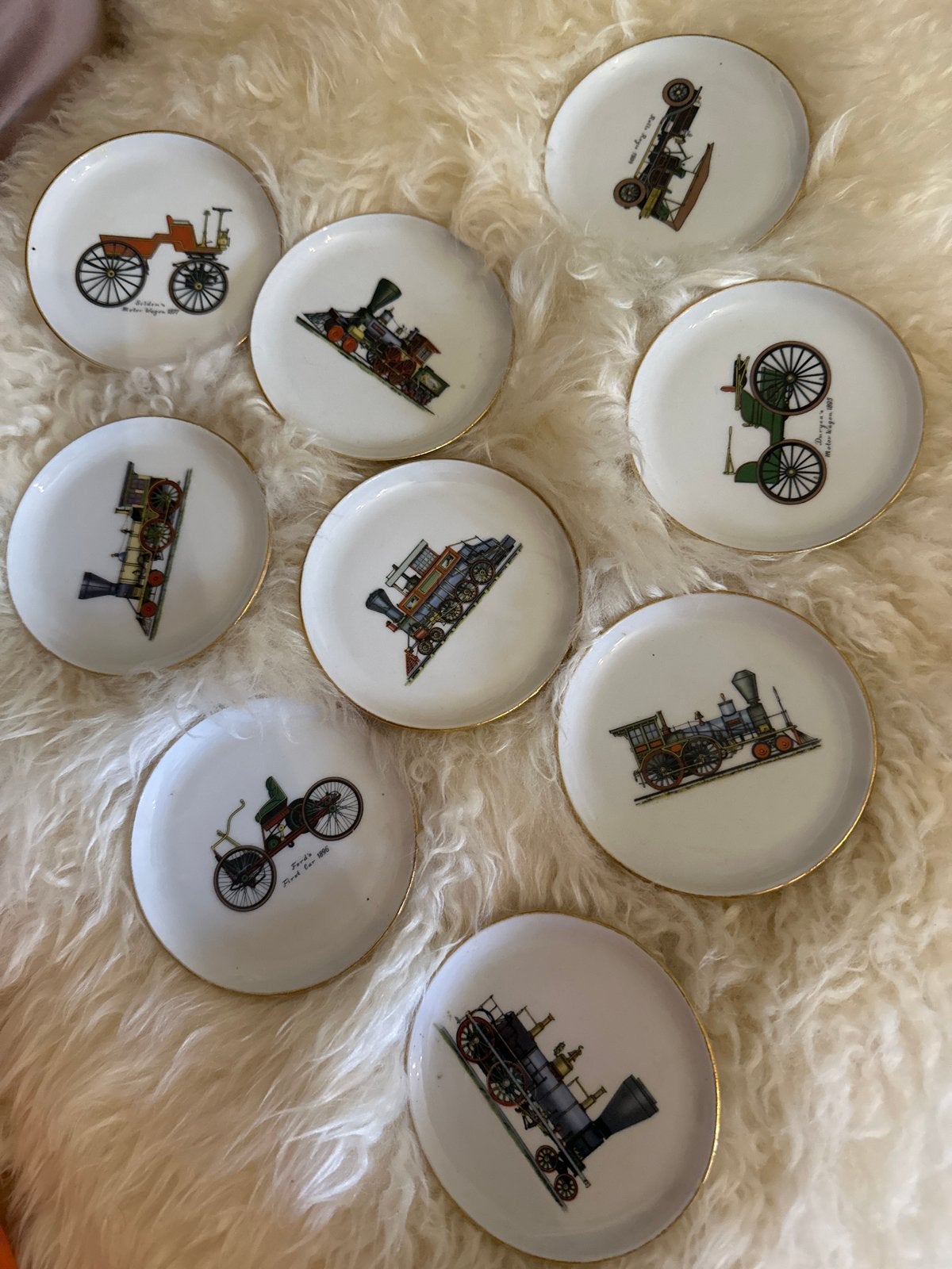 Set van 8 vintage Spenzo mini schoteltjes met voertuigen, Ophalen of Verzenden