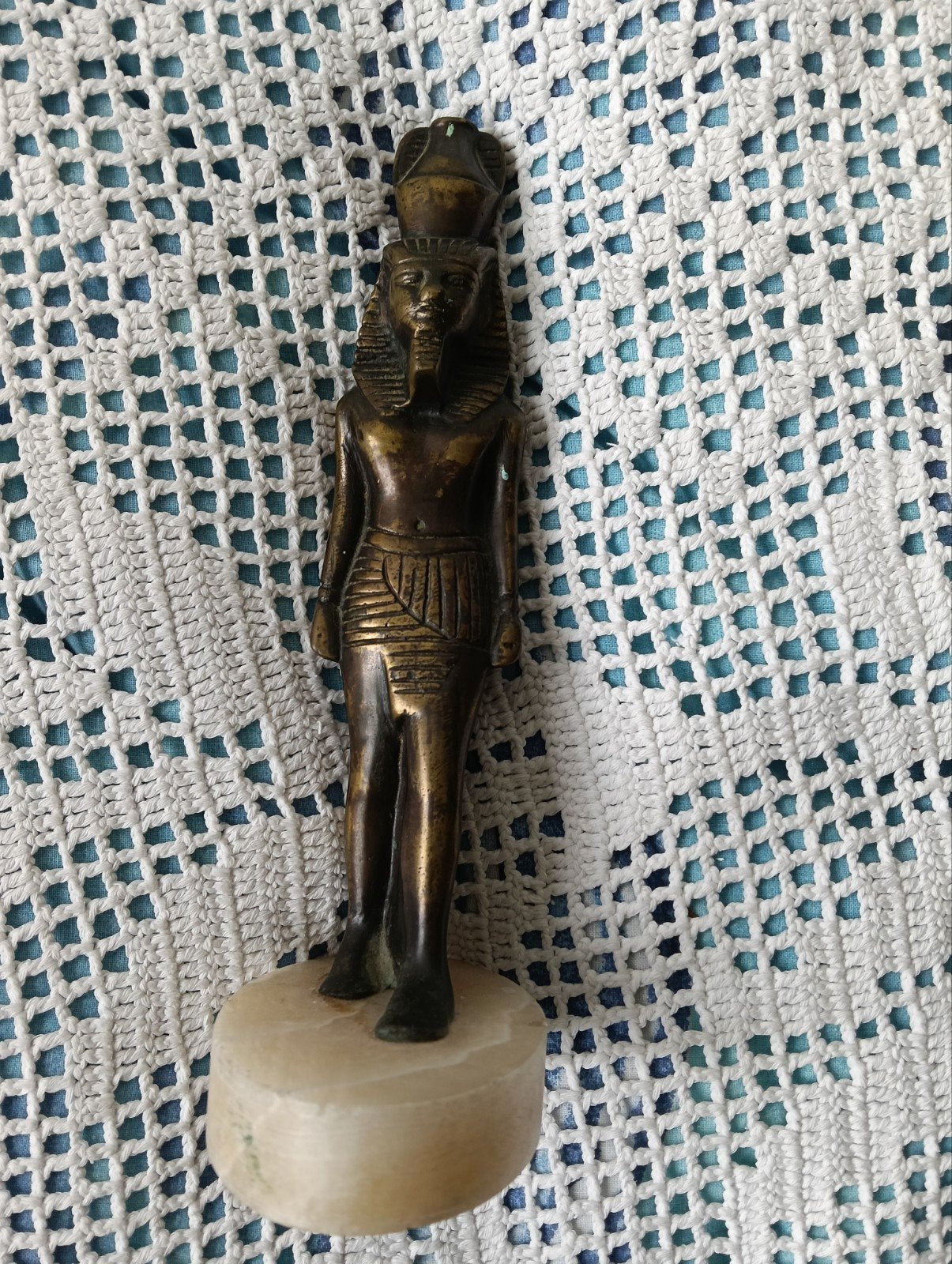 Egyptische Farao Beeldje - Brons op Marmeren Sokkel, Ophalen of Verzenden, Brons, 20 - 50 cm, Op sokkel