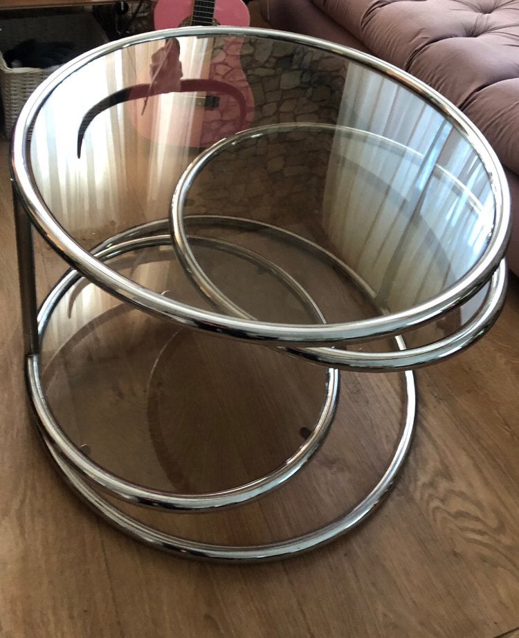 MILO BAUGHMAN Swivel Salon tafel Morex👌,Chrome,glas SWIVEL, Zilver, Beweegbaar, Tafel, 51 cm