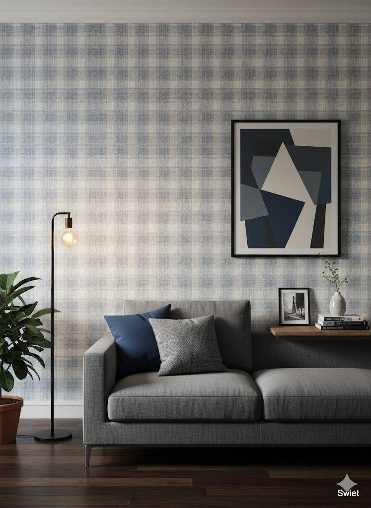 14060 Ruitenbehang jeansblauw met verweerde retro look swiet, Verzenden, Wit
