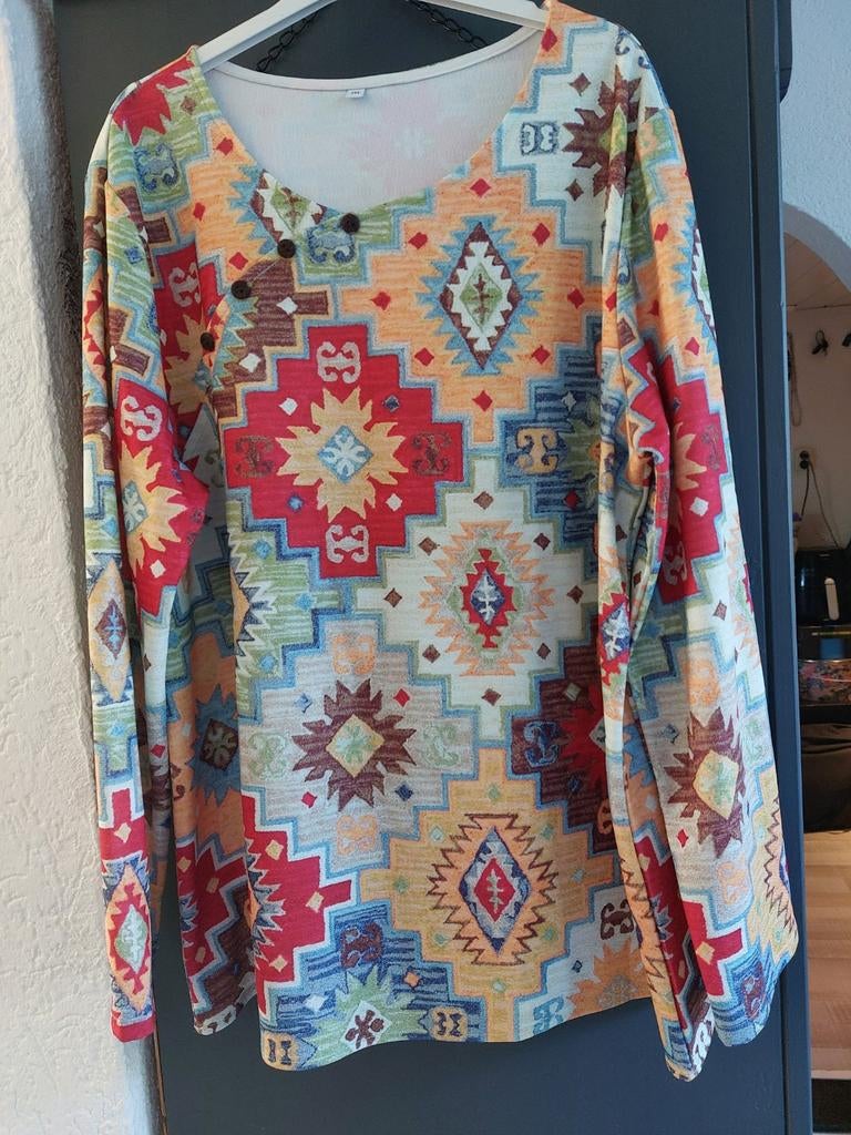 Kleurrijke blouse met lange mouwen en etnisch patroon, Overige kleuren, Maat 46/48 (XL) of groter, Ophalen of Verzenden, Lange mouw