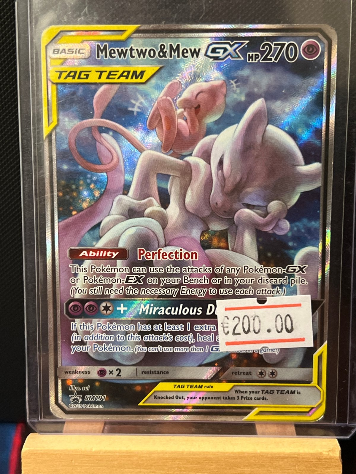 Mewtwo & Mew GX TAG TEAM Pokémon kaart SM191, Ophalen of Verzenden, Zo goed als nieuw, Losse kaart, Foil