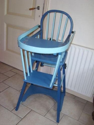 Vintage blauwe kinderstoel met bloempjes, Ophalen, Gebruikt, Overige typen
