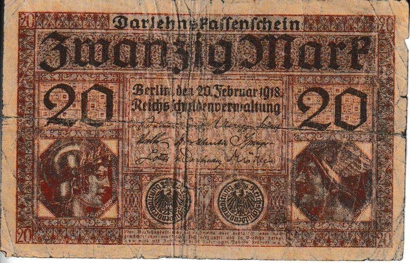 DARLEEHNSKASSENSCHEIN - REICHSBANKNOTE 20-02-1918 - 20 MARK, Postzegels en Munten, Bankbiljetten | Europa | Niet-Eurobiljetten
