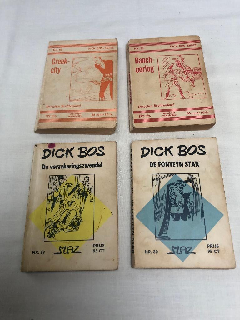 Dick Bos deel 16-18-29-30 1e druk/herdruk 1962-1965, Boeken, Stripboeken, Gelezen, Alfred Mazure, Ophalen of Verzenden, Meerdere stripboeken