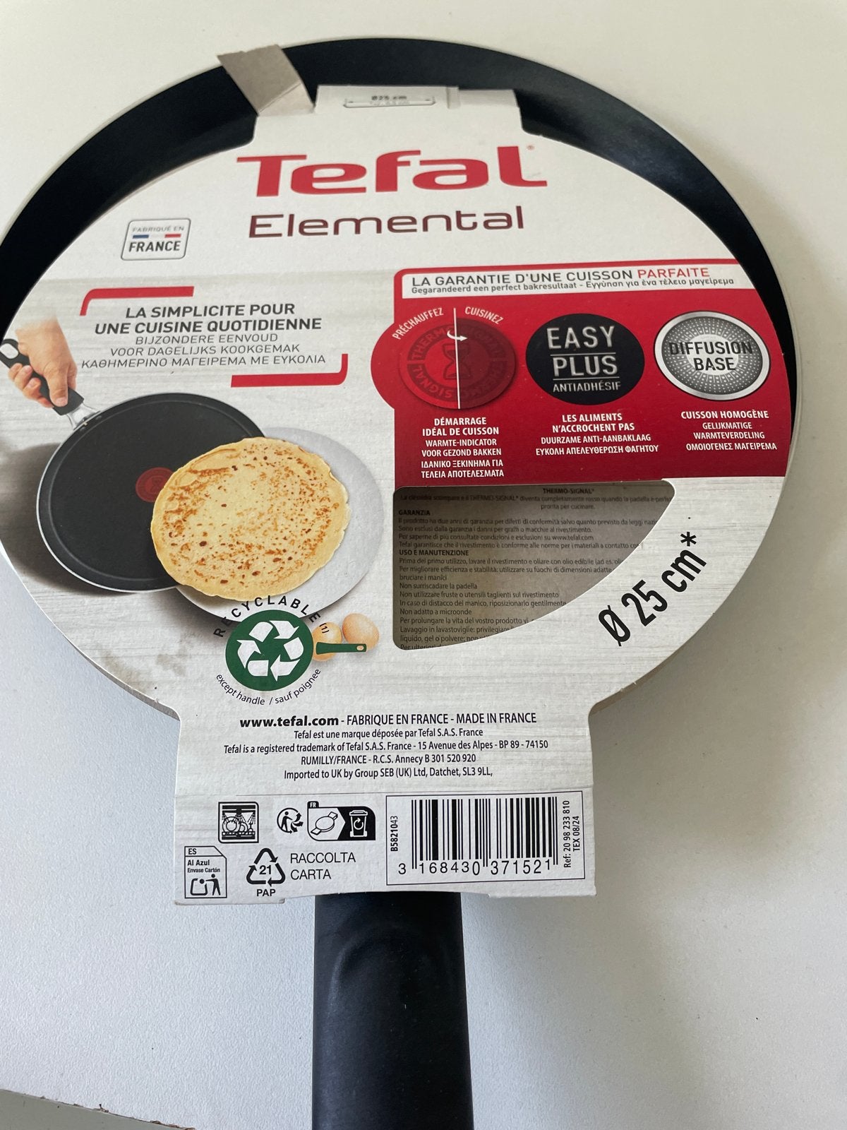 Tefal Elemental Pannenkoekenpan 25cm - Niet voor inductie, Pannenkoekenpan, Tefal, Antiaanbaklaag, Ophalen of Verzenden