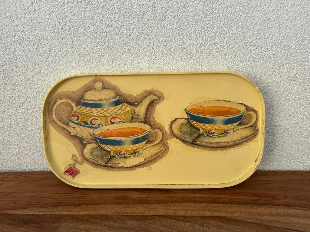 Vintage theeblad met theepot en kopjes decoratie, Ophalen of Verzenden