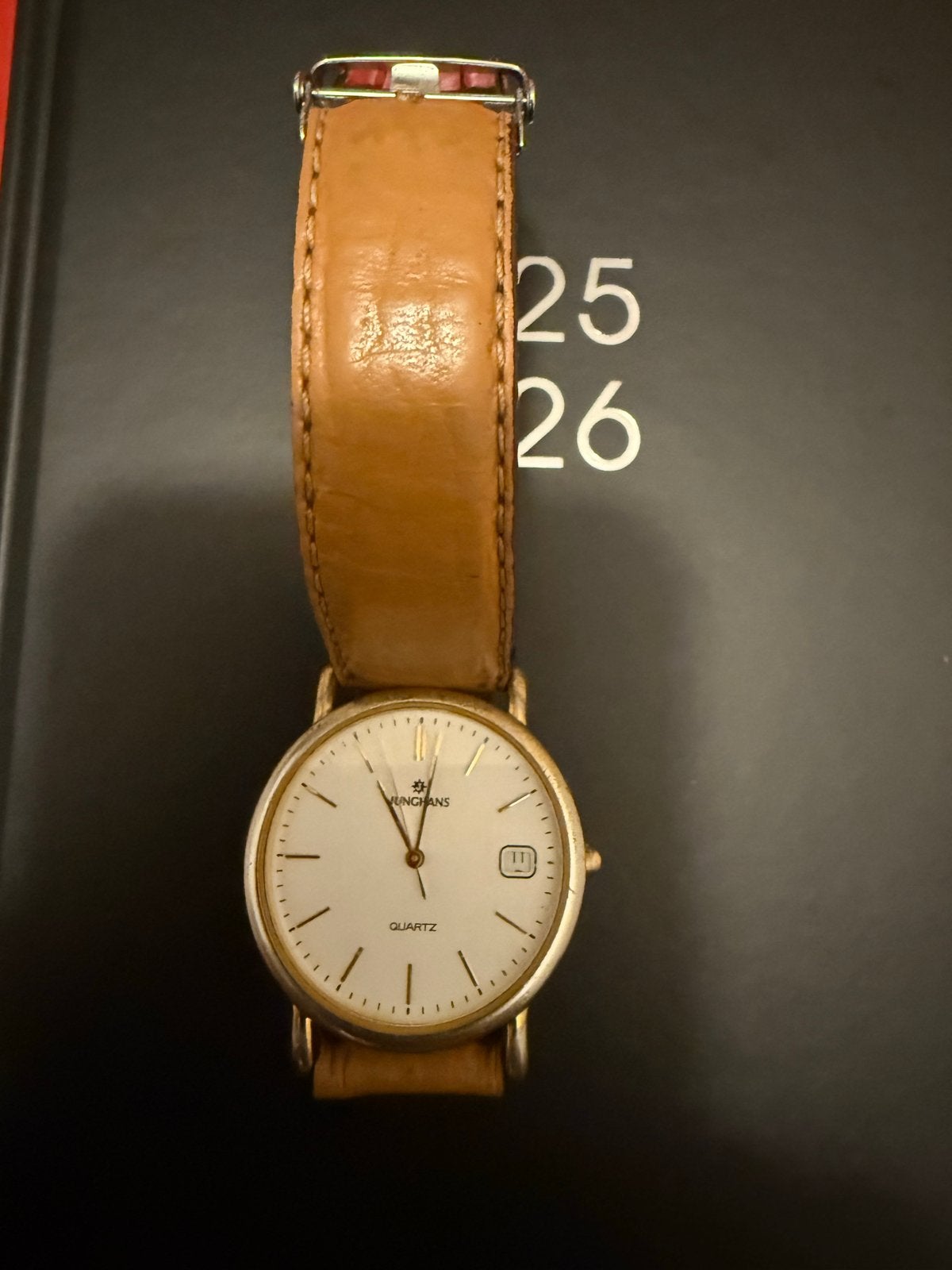 Junghans Quartz Polshorloge met Leren Bandje, Ophalen of Verzenden, Overige materialen, Polshorloge, Overige merken