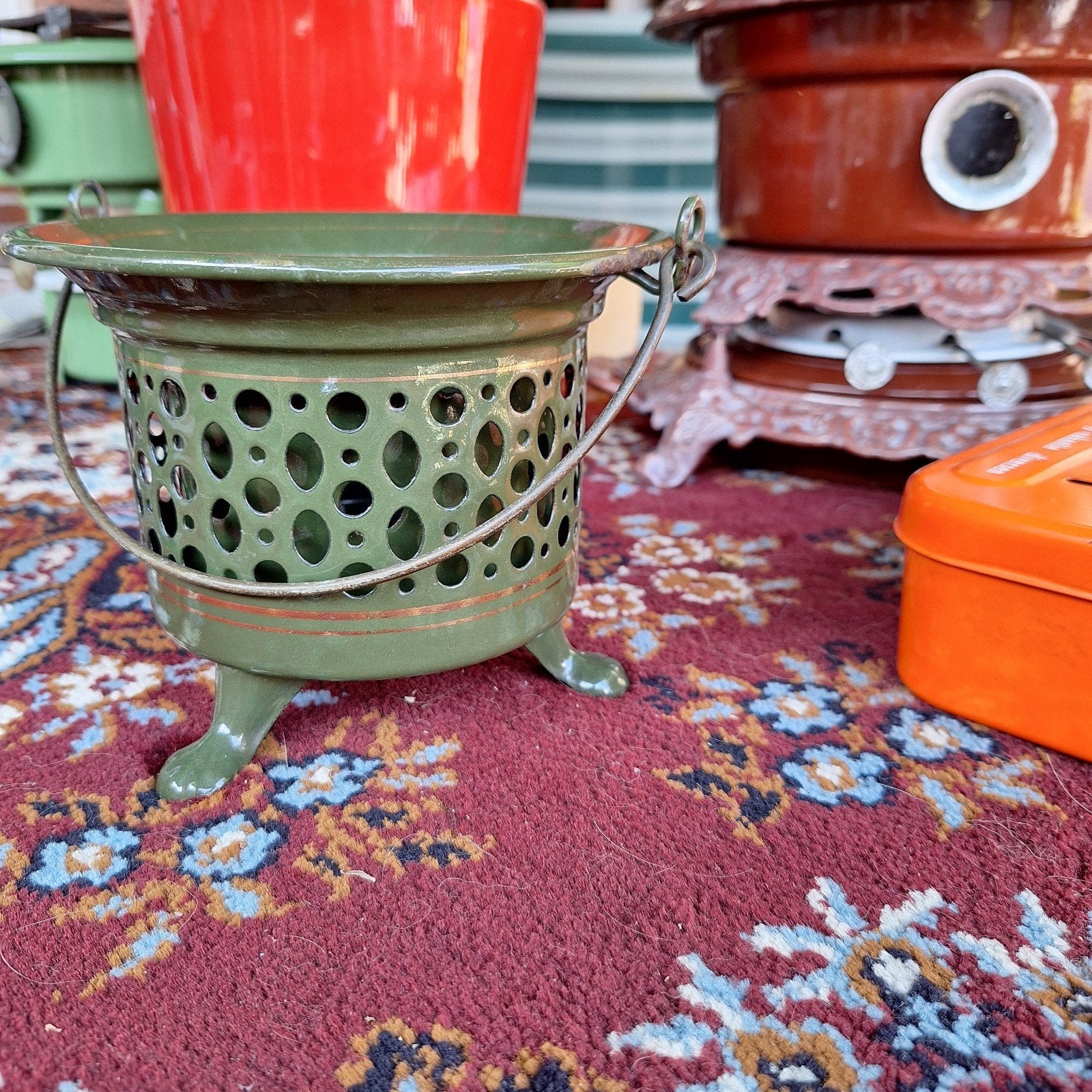 Vintage donker Groene Emaille theelicht, Ophalen of Verzenden