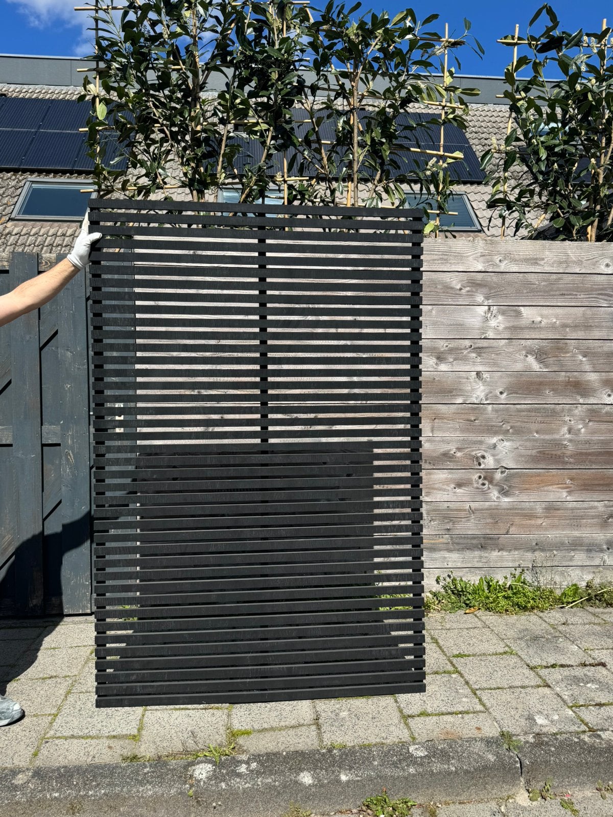 Modern composiet lamellenpaneel / tuinscherm, Tuin en Terras, Schuttingen, Kunststof, 1 tot 2 meter, Minder dan 3 meter, Nieuw