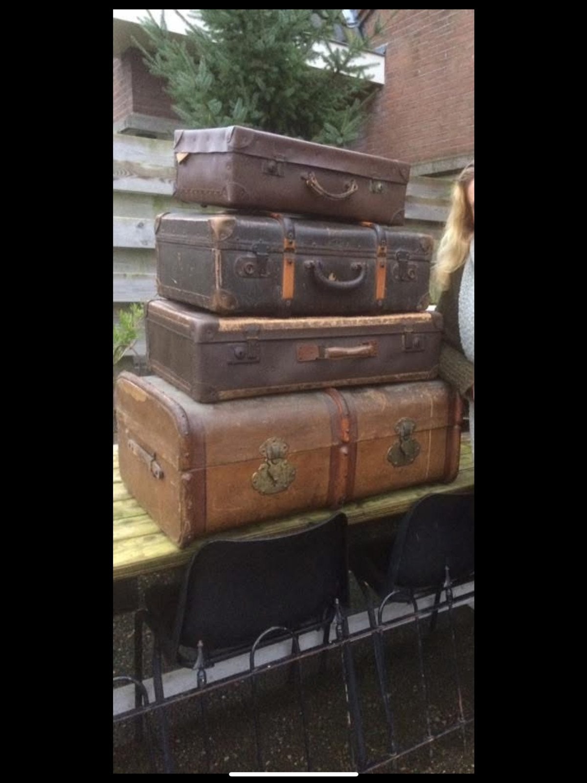 Set van 4 Antieke Vintage Koffers - Decoratief, Ophalen of Verzenden
