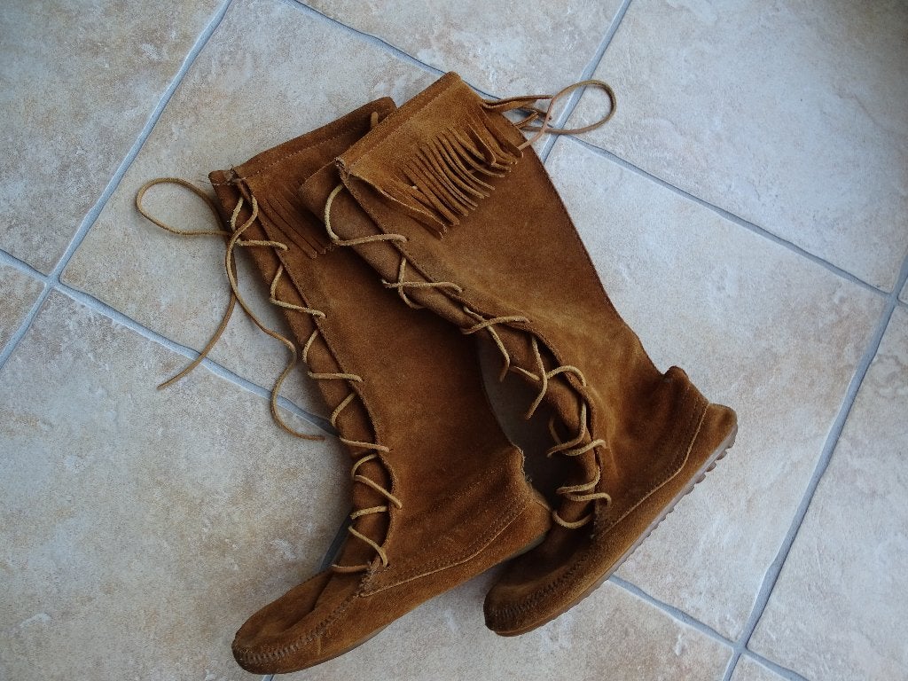 Minnetonka FRONT LACE KNEE HIGH BOOT leren veterlaarzen 38, Hoge laarzen, Zwart, Ophalen of Verzenden, Zo goed als nieuw