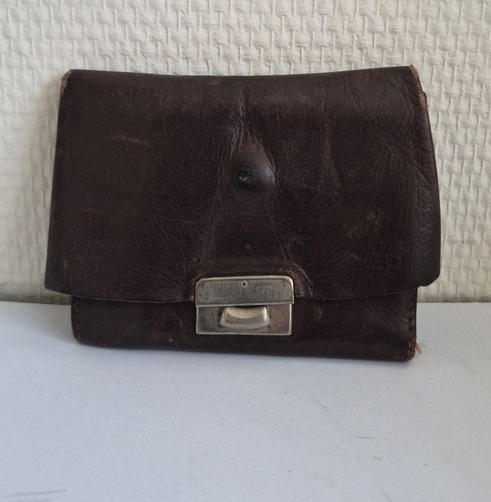 Vintage Leren Heren Portemonnee - Dik Leer met Patina, Sieraden, Tassen en Uiterlijk, Overige merken, Gebruikt, Bruin, Ophalen of Verzenden
