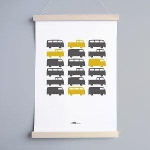 Kinderposter Poster Kind Bussen Okergeel A3 ANNIdesign, Rechthoekig Staand, Nieuw, Ophalen of Verzenden, A1 t/m A3